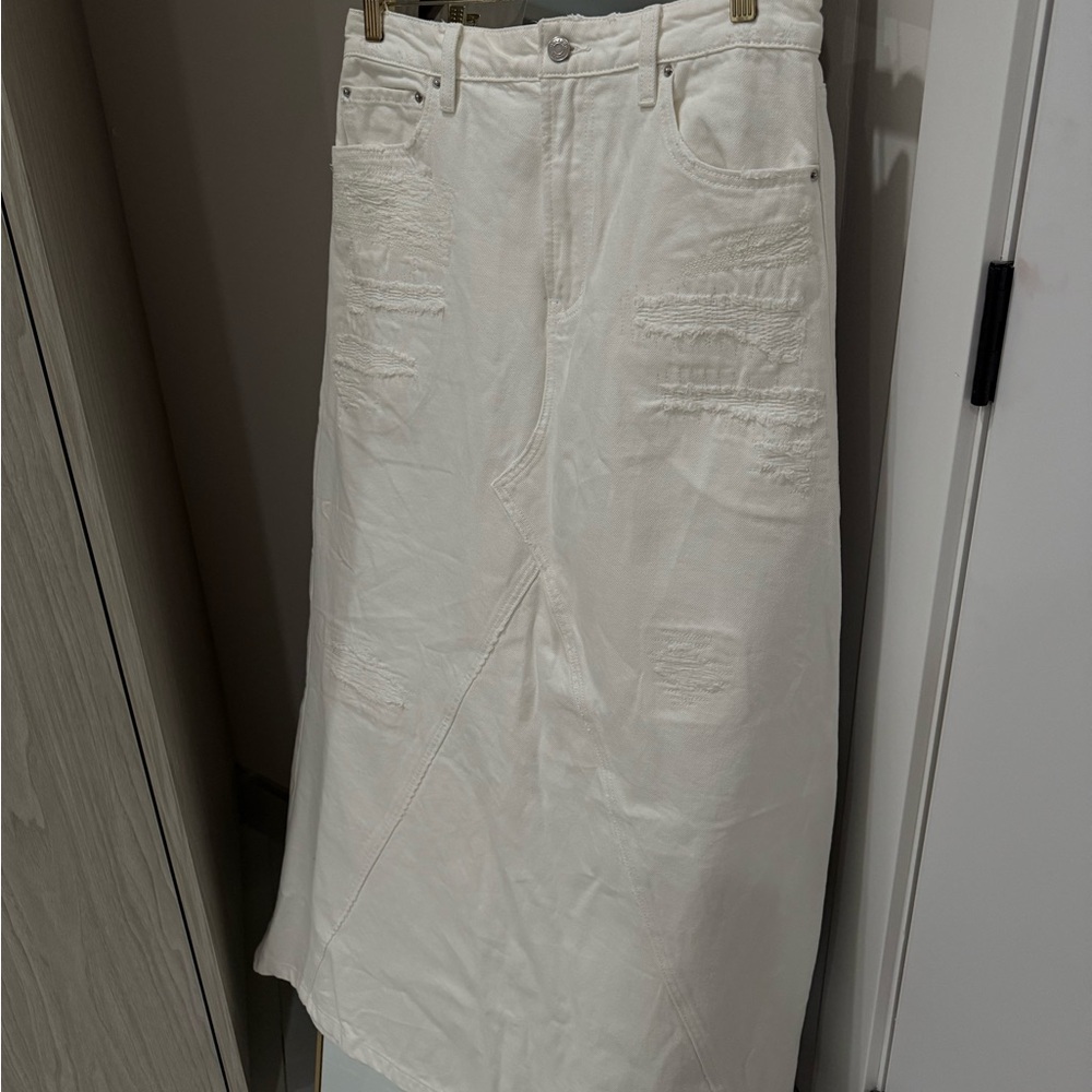 REVOLVE Distressed White Denim Pencil Skirt